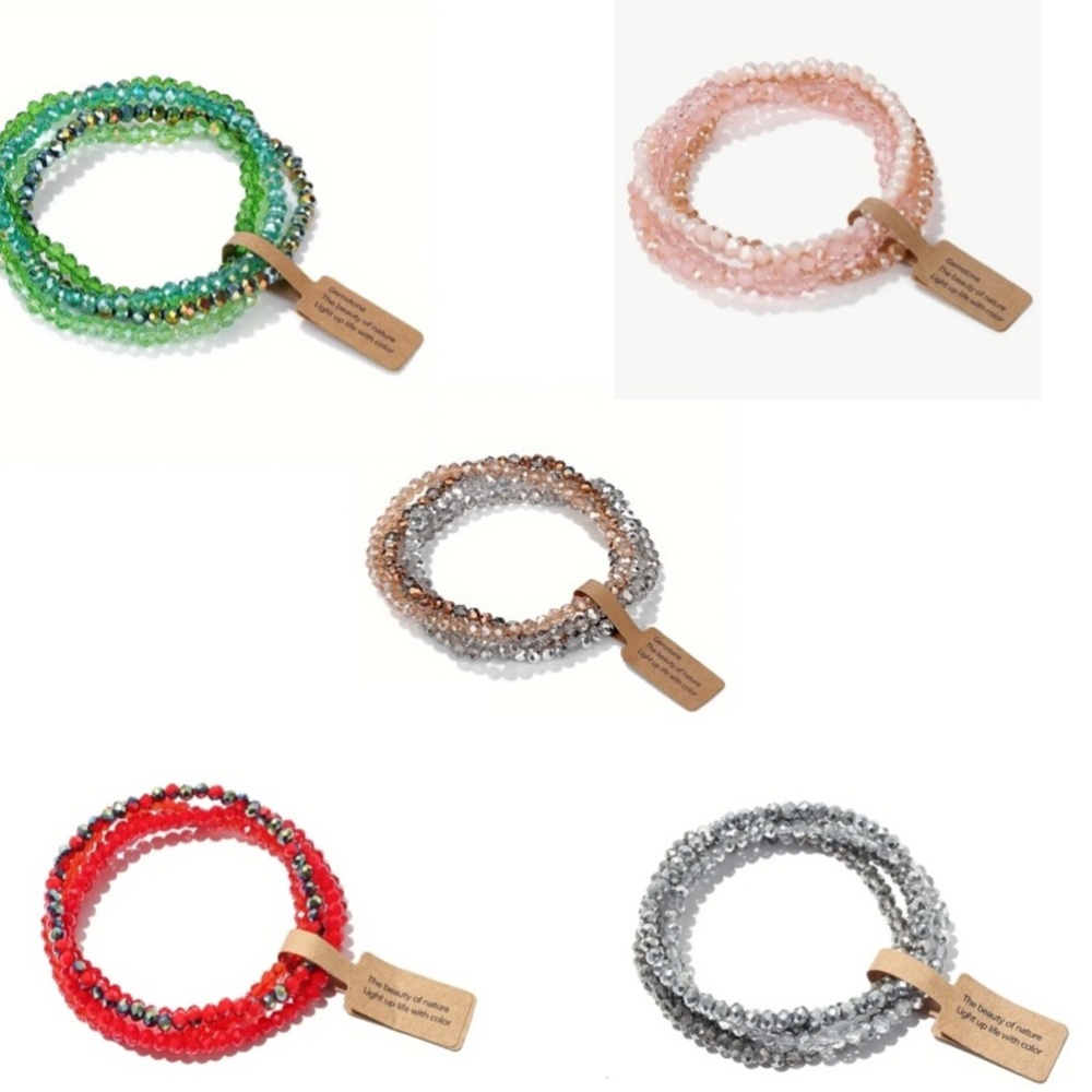 2 SETS  of Colorful Beaded Bracelets Set 5 colors
